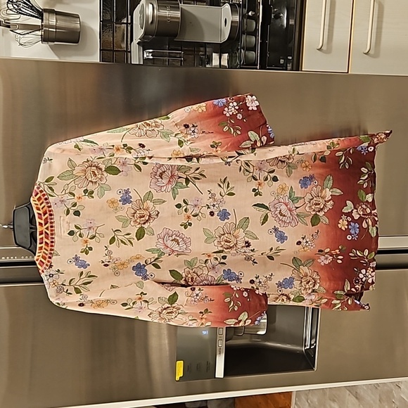 💕JOHNNY WAS💕 Flare Sleeve Tunic Dress ~ 100% Ramie Ombre Floral Print Medium - Picture 12 of 16